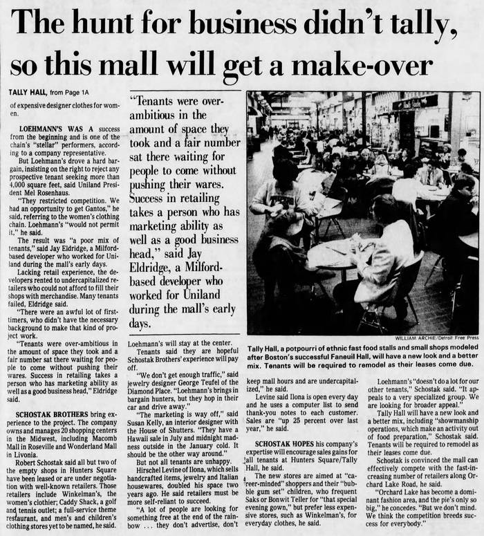 Tally Hall (Hunters Square) - Feb 1987 On Struggling Sales And Make-Over (newer photo)